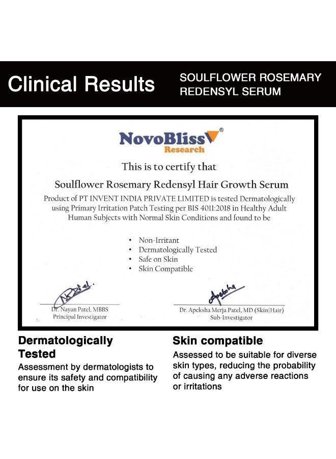 Soulflower Hair Growth Serum, Rosemary Oil, 3% Redensyl, 4% Anagain, Caffeine, Melanogray, Biotin, Rice Water, Clinically Tested on Real people, Hair growth & Hair fall control for Women & Men | 30ml - Image 2
