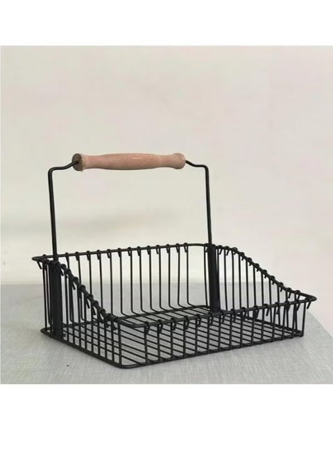 Sauce holder and jar organizer made of strong metal with a distinctive wooden handle