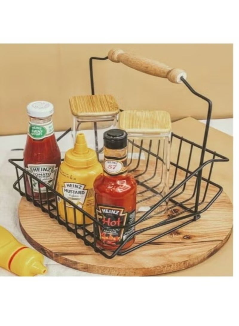 Sauce holder and jar organizer made of strong metal with a distinctive wooden handle - Image 2