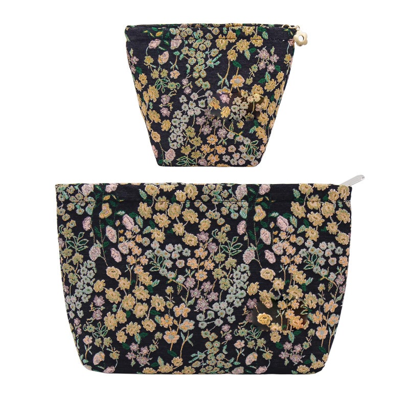 getgto 2 Pcs Makeup Bags Large Cosmetic Bag Travel Toiletry Bag Organizer for Women Embroidery Craft Floral Makeup Bag Small Cosmetic Pouch Purse with Zipper Gifts for Girls Teen - Image 2
