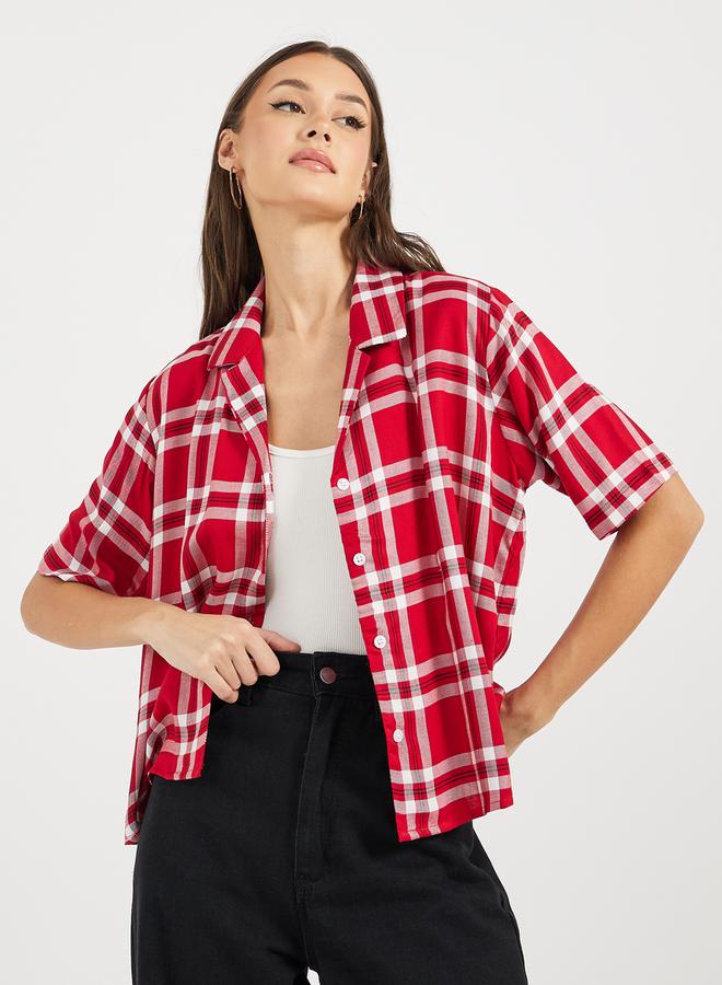 Styli Checked Loose Fit Short Sleeve Shirt  - Image 1