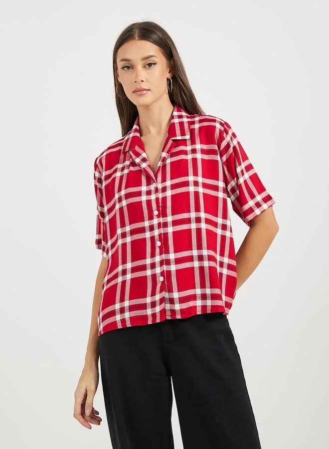 Styli Checked Loose Fit Short Sleeve Shirt