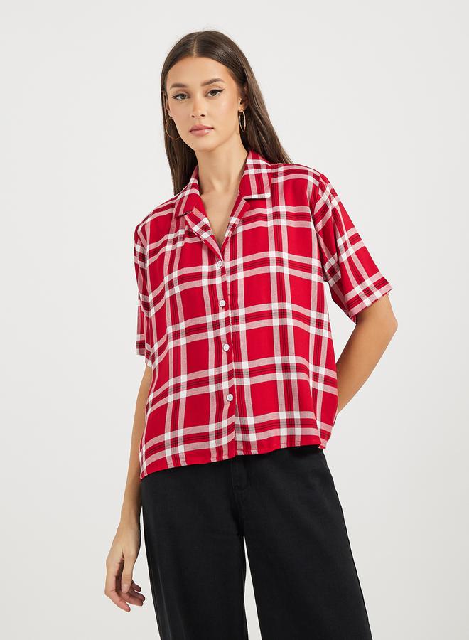Styli Checked Loose Fit Short Sleeve Shirt  - Image 3