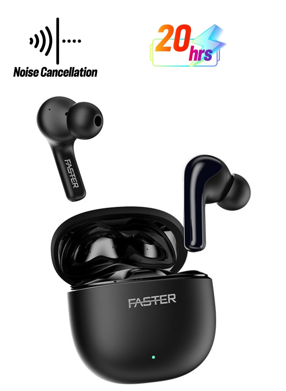 FusionX FBT 220 Wireless Earbuds with Active Noise Cancellation (ANC) - Up to 5 Hours Playtime with Bluetooth 5.4 - HiFi Stereo Sound Airpods - Gaming Bluetooth Earphones with Ultra-Low Latency, Deep Bass - For Exercise, Gym - Compatible with iPhone & Android (Black)