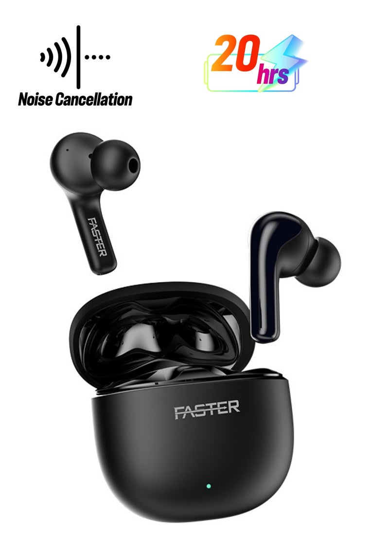 Faster - FusionX Wireless Earbuds with Active Noise Cancellation (ANC) - 20 Hours Playtime with Bluetooth 5.4 - HiFi Stereo Sound Airpods - Gaming Bluetooth Earphones with Ultra-Low Latency, Deep Bass - For Exercise, Gym - Compatible with iPhone & Android (Black) - Image 1