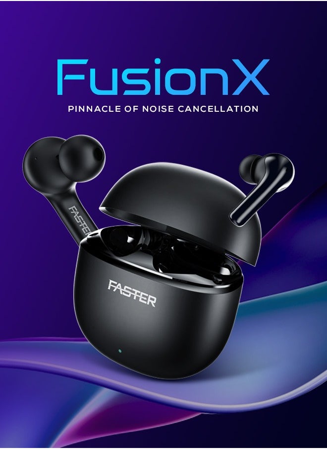 Faster - FusionX Wireless Earbuds with Active Noise Cancellation (ANC) - 20 Hours Playtime with Bluetooth 5.4 - HiFi Stereo Sound Airpods - Gaming Bluetooth Earphones with Ultra-Low Latency, Deep Bass - For Exercise, Gym - Compatible with iPhone & Android (Black) - Image 1
