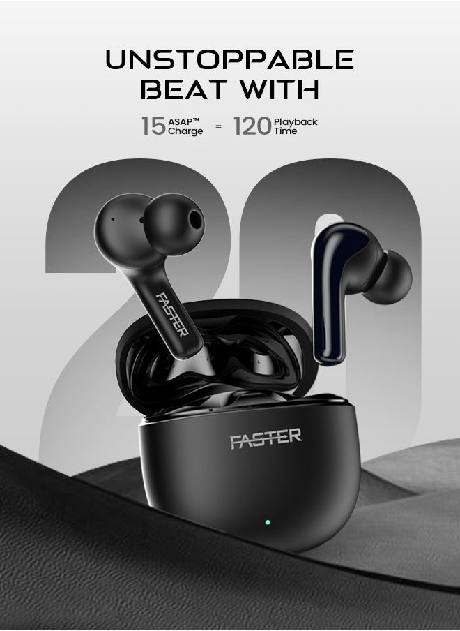 Faster - FusionX Wireless Earbuds with Active Noise Cancellation (ANC) - 20 Hours Playtime with Bluetooth 5.4 - HiFi Stereo Sound Airpods - Gaming Bluetooth Earphones with Ultra-Low Latency, Deep Bass - For Exercise, Gym - Compatible with iPhone & Android (Black) - Image 1