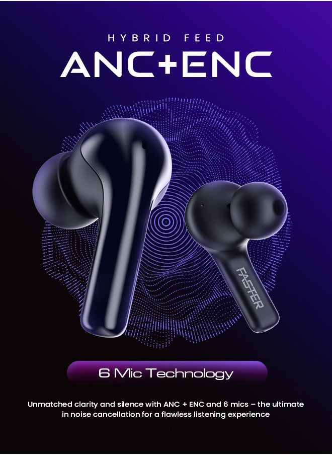 Faster - FusionX Wireless Earbuds with Active Noise Cancellation (ANC) - 20 Hours Playtime with Bluetooth 5.4 - HiFi Stereo Sound Airpods - Gaming Bluetooth Earphones with Ultra-Low Latency, Deep Bass - For Exercise, Gym - Compatible with iPhone & Android (Black) - Image 1