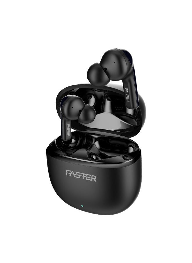 Faster - FusionX Wireless Earbuds with Active Noise Cancellation (ANC) - 20 Hours Playtime with Bluetooth 5.4 - HiFi Stereo Sound Airpods - Gaming Bluetooth Earphones with Ultra-Low Latency, Deep Bass - For Exercise, Gym - Compatible with iPhone & Android (Black) - Image 1