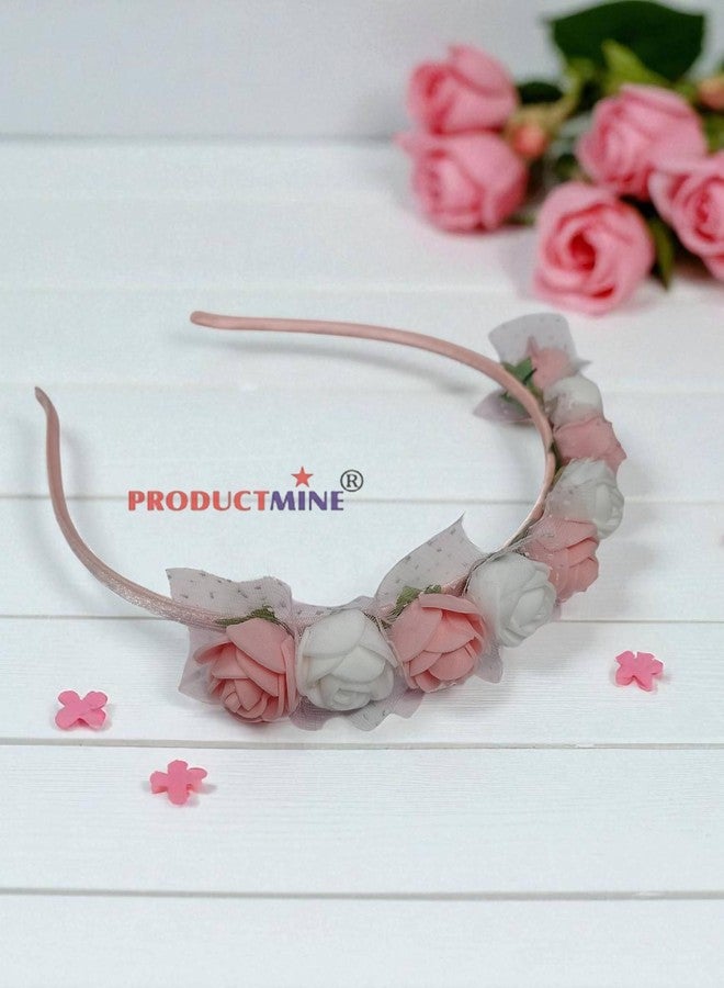 PRODUCTMINE طوق شعر مزين بالزهور من PRODUCTMINE® باللونين الأبيض والخوخي، إكسسوارات شعر مزينة بالزهور، طوق رأس مزين بالزهور للنساء والفتيات، تاج زفاف للنساء - صناعي: قطعة واحدة - Image 2