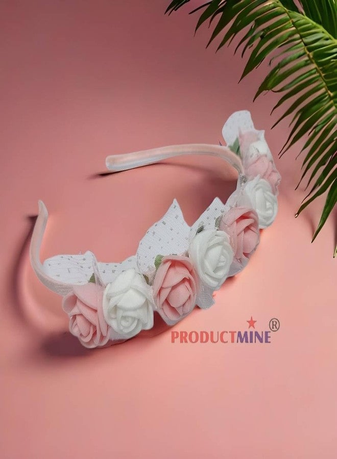 PRODUCTMINE طوق شعر مزين بالزهور من PRODUCTMINE® باللونين الأبيض والخوخي، إكسسوارات شعر مزينة بالزهور، طوق رأس مزين بالزهور للنساء والفتيات، تاج زفاف للنساء - صناعي: قطعة واحدة - Image 5