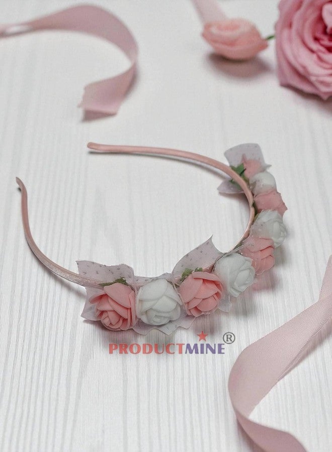 PRODUCTMINE طوق شعر مزين بالزهور من PRODUCTMINE® باللونين الأبيض والخوخي، إكسسوارات شعر مزينة بالزهور، طوق رأس مزين بالزهور للنساء والفتيات، تاج زفاف للنساء - صناعي: قطعة واحدة - Image 4