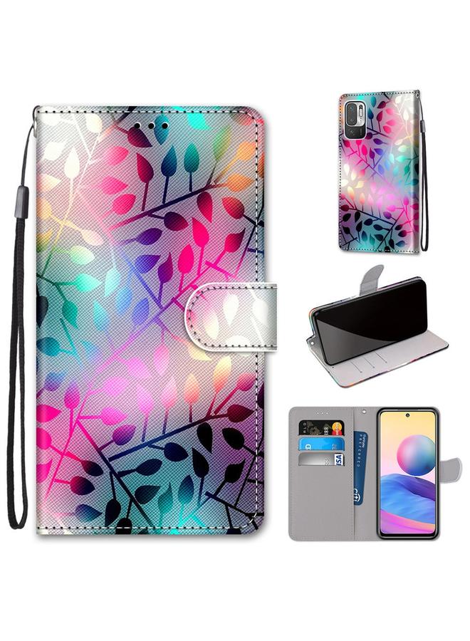 The Bros Case For Xiaomi Redmi Note 10 5G Coloured Drawing Cross Texture Horizontal Flip PU Leather Case with Holder & Card Slots & Wallet & Lanyard