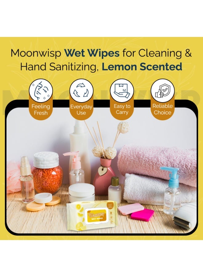 Moonwisp Wet Wipes for Cleaning & Hand Sanitizing, Lemon Scented, All Purpose, Moisturizing Wet Tissue for Face & Body, Travel-Friendly Wipes for Adults & Kids - (500 Count - Pack 5) - Image 2
