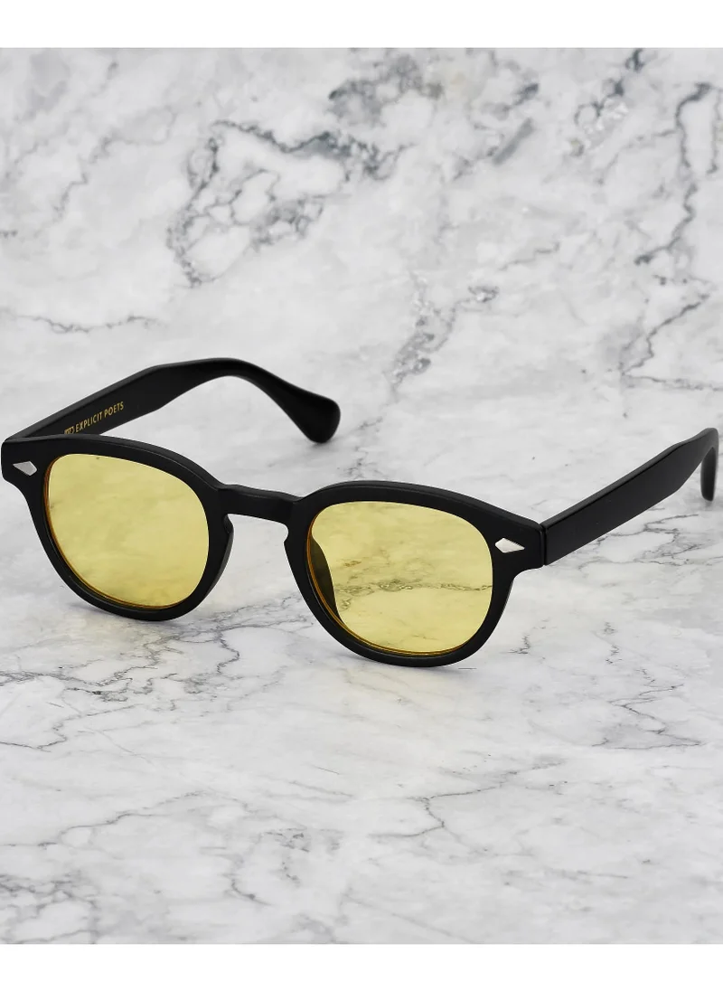 الشعراء الصريحون Explicit Poets Unisex JOHNNY Matt Black - Yellow Stylish Sunglasses, 2EP3M