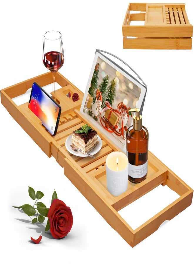Artmalle Luxury Bathtub Caddy Tray for Tub - Foldable Bamboo Bath Table Tray with Book and Wine Glass Holder, Expandable Bathroom Accessories for Spa or Reading Lite Style - Image 1