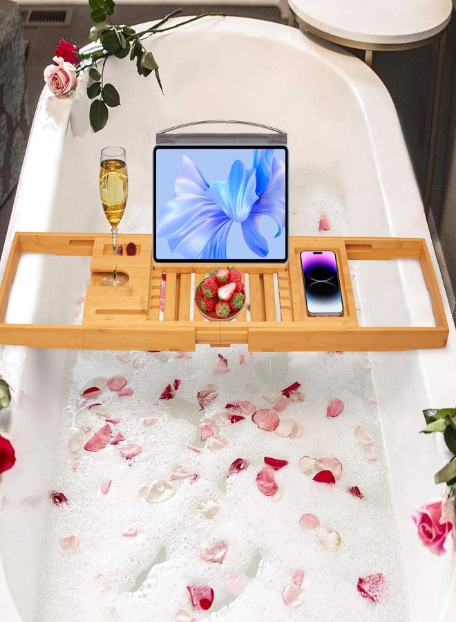 Artmalle Luxury Bathtub Caddy Tray for Tub - Foldable Bamboo Bath Table Tray with Book and Wine Glass Holder, Expandable Bathroom Accessories for Spa or Reading Lite Style - Image 4