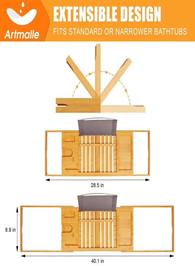 Artmalle Luxury Bathtub Caddy Tray for Tub - Foldable Bamboo Bath Table Tray with Book and Wine Glass Holder, Expandable Bathroom Accessories for Spa or Reading Lite Style - Image 5