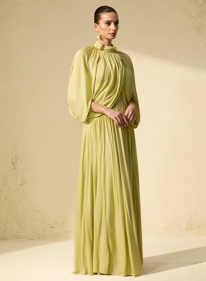 Sunfere Twilight Whispers Green Draped Cape Sleeve Knit Maxi Dress