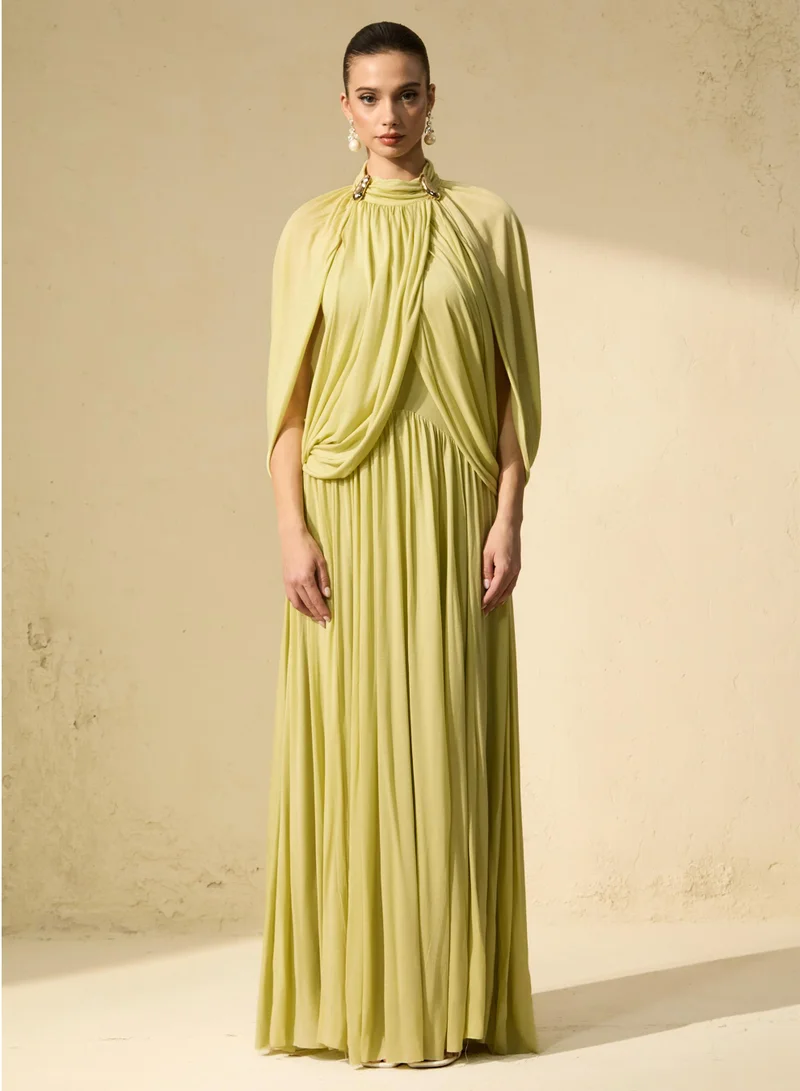 Sunfere Twilight Whispers Green Draped Cape Sleeve Knit Maxi Dress