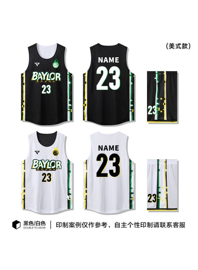 Single/double-sided Basketball Uniform Set For Men, Quick-drying, Breathable, Reversible, Student American-style Jersey, Sports Training Vest With Print