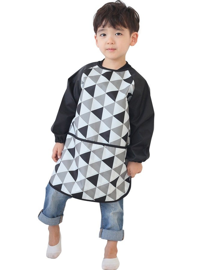 Plie Kids Painting Apron - Waterproof Long Sleeve Art Smock for Toddlers & Preschoolers, Messy Play, Baking, Crafts, Cooking, Sensory Activities (Ages 1-10), Black Triangle (21-S) - Image 3