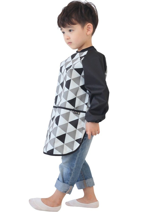 Plie Kids Painting Apron - Waterproof Long Sleeve Art Smock for Toddlers & Preschoolers, Messy Play, Baking, Crafts, Cooking, Sensory Activities (Ages 1-10), Black Triangle (21-S) - Image 2