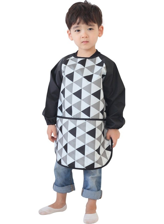 Plie Kids Painting Apron - Waterproof Long Sleeve Art Smock for Toddlers & Preschoolers, Messy Play, Baking, Crafts, Cooking, Sensory Activities (Ages 1-10), Black Triangle (21-S) - Image 1