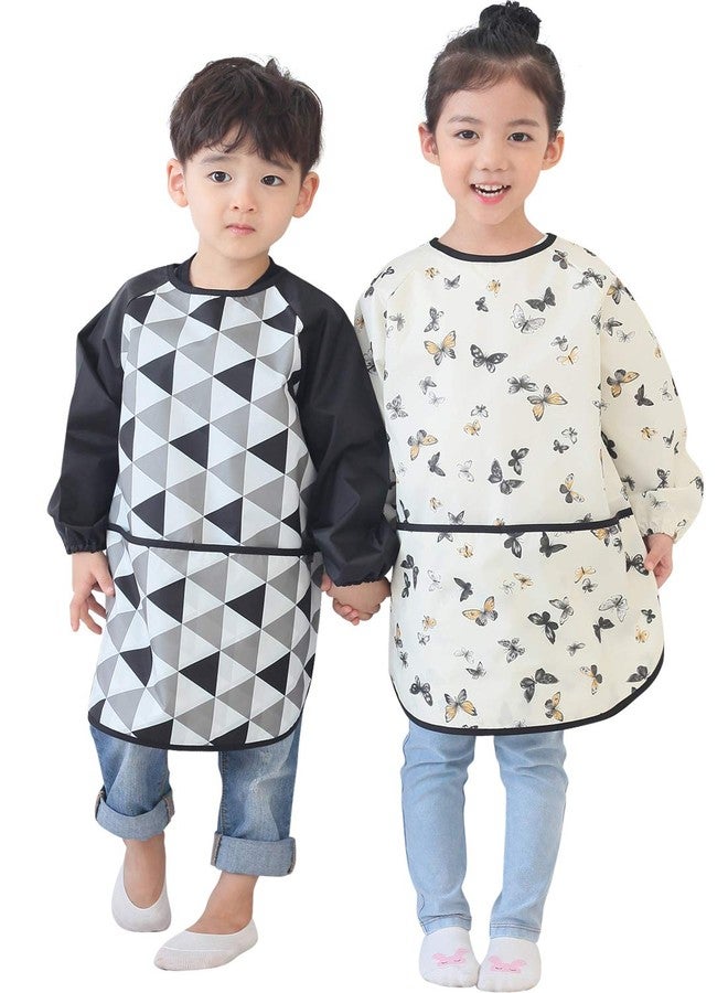 Plie Kids Painting Apron - Waterproof Long Sleeve Art Smock for Toddlers & Preschoolers, Messy Play, Baking, Crafts, Cooking, Sensory Activities (Ages 1-10), Black Triangle (21-S) - Image 4