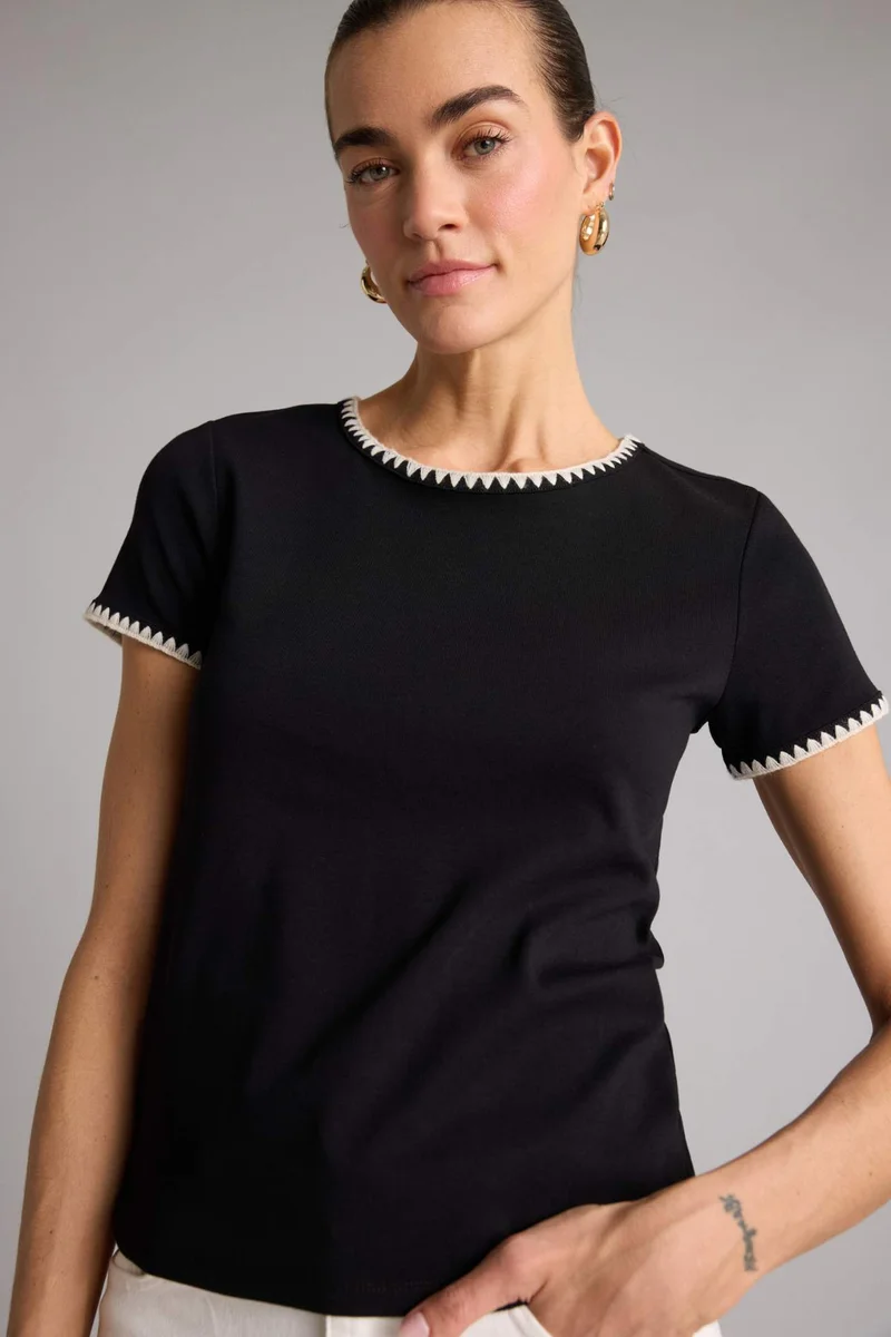 ديفاكتو Regular Fit Crew Neck Ribana Short Sleeve T-Shirt