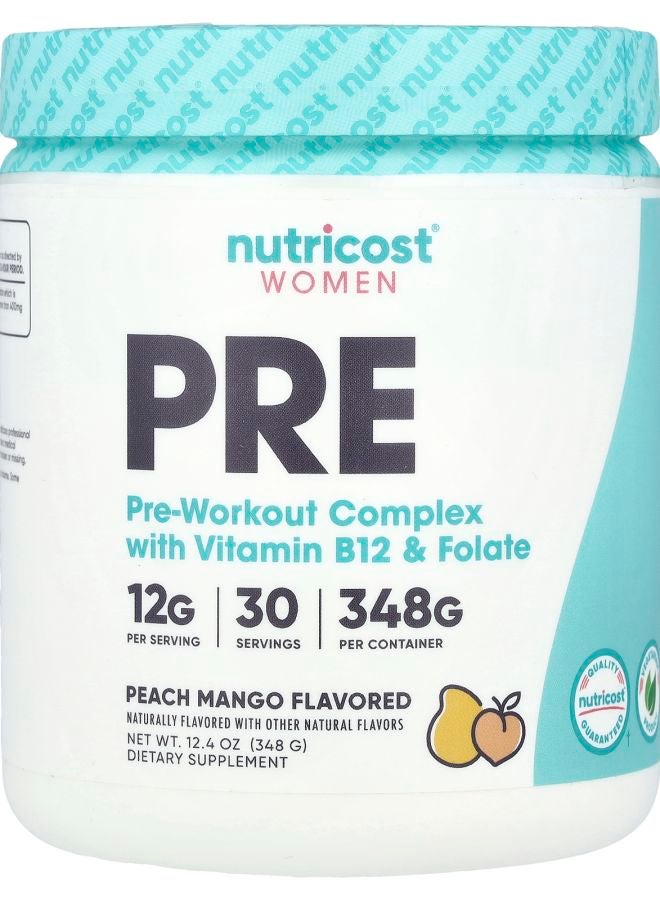 Nutricost Women PreWorkout Complex With Vitamin B12 & Folate Peach Mango 12.4 oz (348 g)