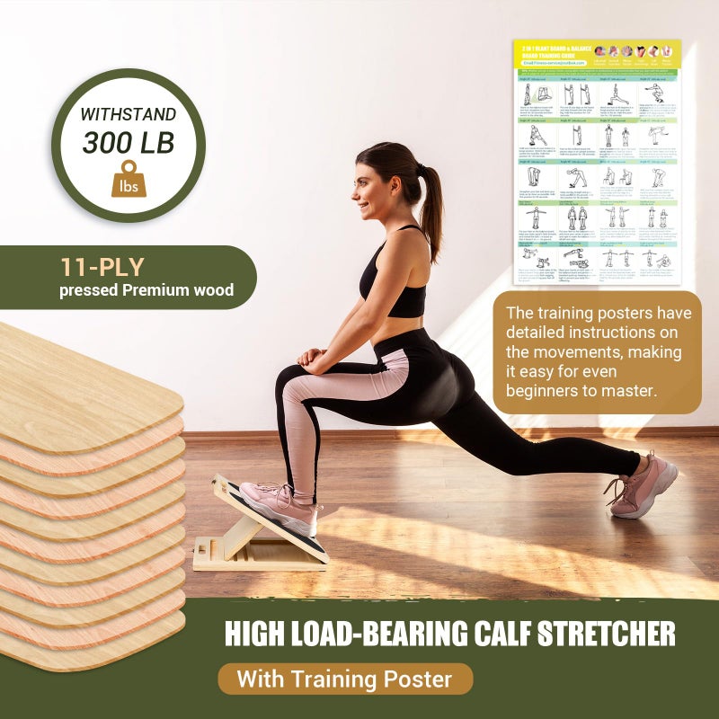 UOPON Slant Board for Calf Stretching, Adjustable Portable Wooden Incline Board for Calf Stretcher with Training Poster, 300 Lbs Weight Capacity Calf Stretch Wedge for Leg, Knees, Heel, Ankle & Stretching - Image 4