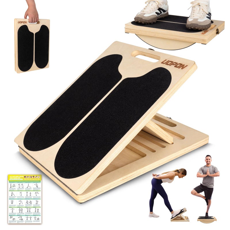 UOPON Slant Board for Calf Stretching, Adjustable Portable Wooden Incline Board for Calf Stretcher with Training Poster, 300 Lbs Weight Capacity Calf Stretch Wedge for Leg, Knees, Heel, Ankle & Stretching - Image 1