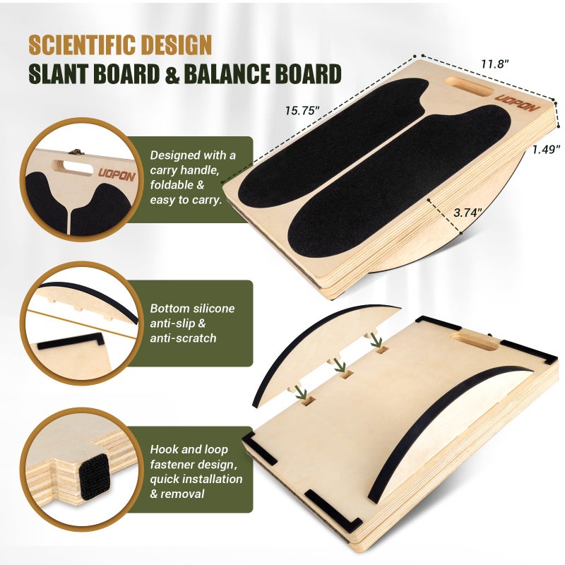 UOPON Slant Board for Calf Stretching, Adjustable Portable Wooden Incline Board for Calf Stretcher with Training Poster, 300 Lbs Weight Capacity Calf Stretch Wedge for Leg, Knees, Heel, Ankle & Stretching - Image 3