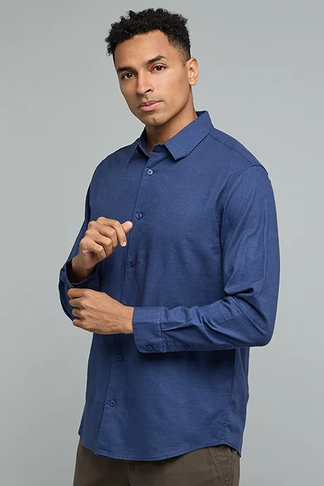 R&B Solid Shirt with Classic Collar and Long Sleeves