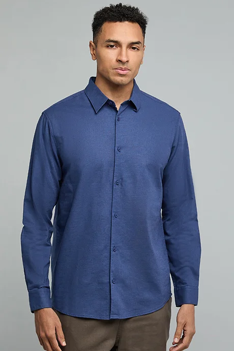 R&B Solid Shirt with Classic Collar and Long Sleeves