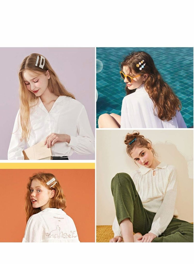 KASTWAVE Pearls and Acrylic Resin Hair Clips, 28PCS Handmade Pins, Elegant Gold Barrettes, Marble Alligator Bobby Hairpins Accessories Macaron Clips for Women Girls Gifts - Image 4