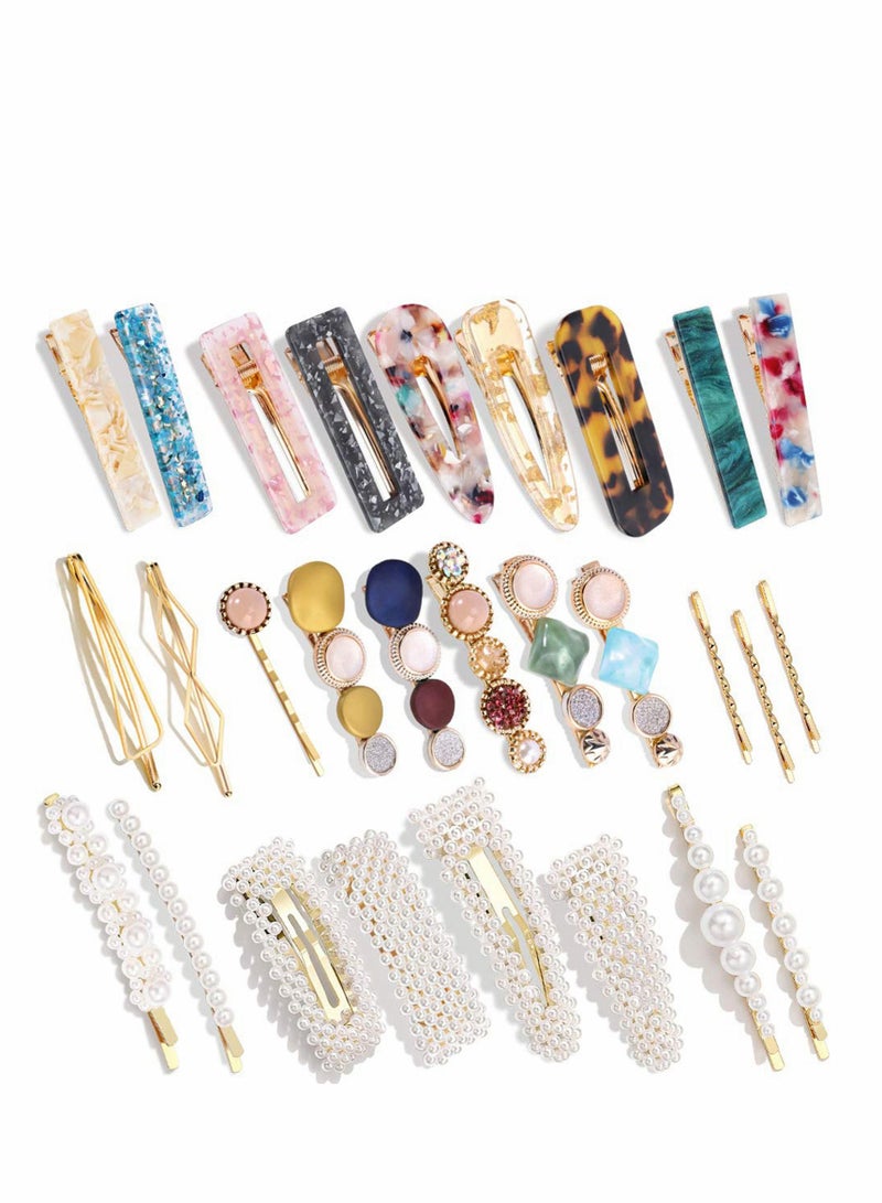 KASTWAVE Pearls and Acrylic Resin Hair Clips, 28PCS Handmade Pins, Elegant Gold Barrettes, Marble Alligator Bobby Hairpins Accessories Macaron Clips for Women Girls Gifts - Image 1