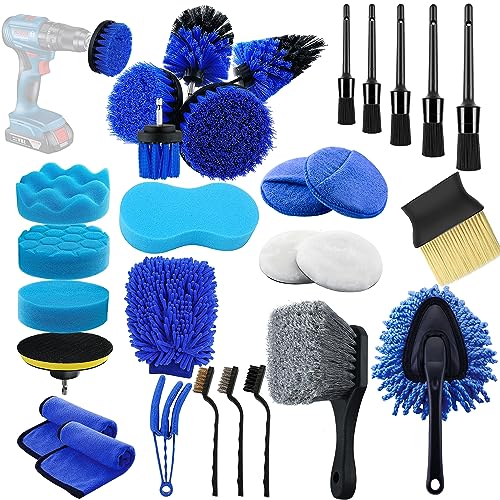 Latamil 29Pcs Car Detailing Brush Set, Car Detailing Kit, Auto Detail Supplies Tools With Wheel Drill Brush Set, Car Cleaning Kit, Car Polishing Kit, Car Wash Kit for Tires, Wheels, Interior & Exterior - Image 1