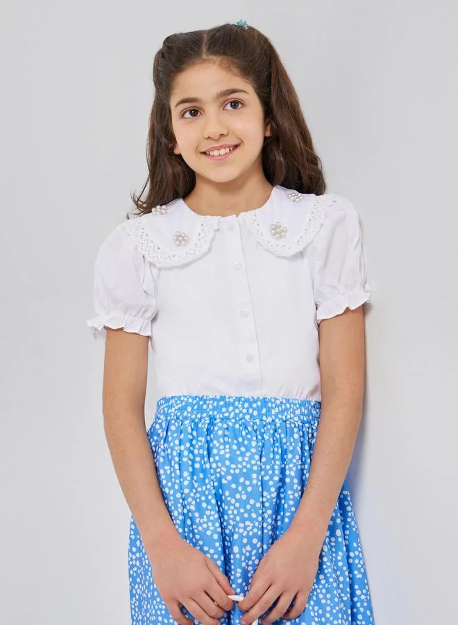 ستايلي بلوزة قطنية بياقة مطرزة