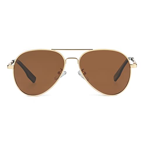 JOVAKIT Kids Small Polarized Aviator Sunglasses for Girls and Boys Age 4-16 (Gold/Brown) - Image 1