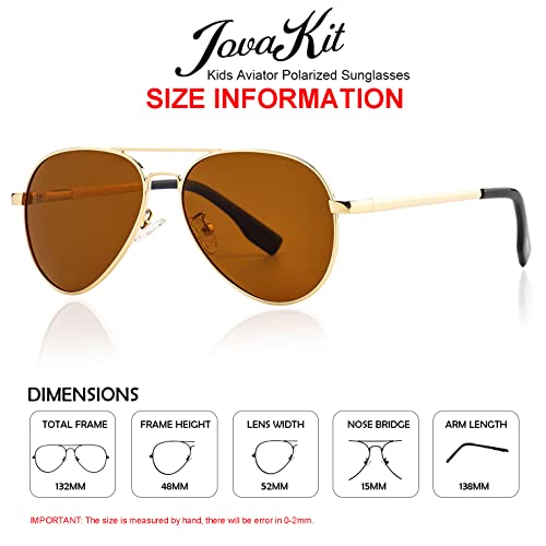 JOVAKIT Kids Small Polarized Aviator Sunglasses for Girls and Boys Age 4-16 (Gold/Brown) - Image 5