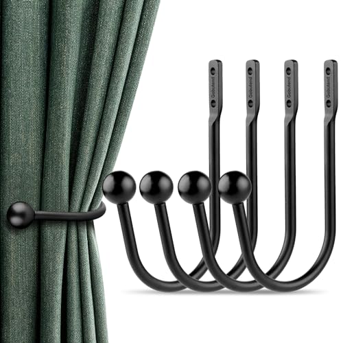 gobutend Curtain Holdbacks, 4pcs Curtains Holder Wall Mounted Drapery Tiebacks Retro Window Hook for Home Decor, Matte Black - Image 1