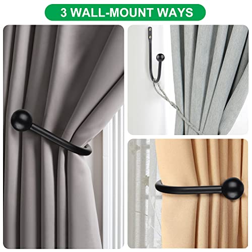 gobutend Curtain Holdbacks, 4pcs Curtains Holder Wall Mounted Drapery Tiebacks Retro Window Hook for Home Decor, Matte Black - Image 5