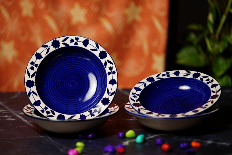Yourowndcor Soup/Maggi/Pasta & Macaroni Plate 7 Inches in Blue & White Color Umrao Pattern (Set of 4) Ceramic Multipurpose Plates - Image 1
