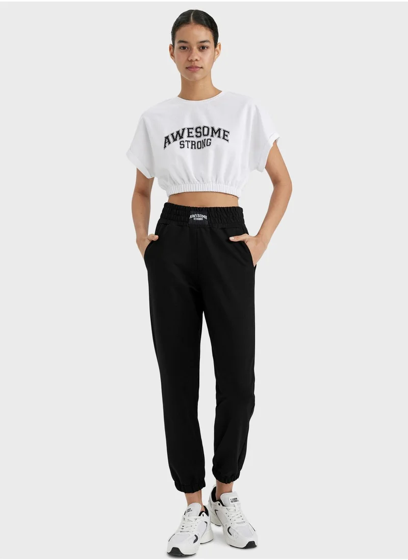 DeFacto Defactofit Crop Crew Neck Slogan Printed Sports T-