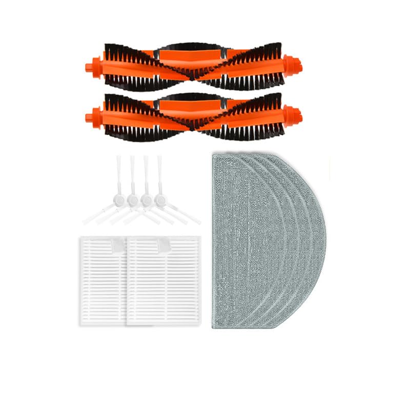INF Replacement Parts Accessories for Xiaomi E10B112E12 Robot Vacuum10Pcs vacuum spare parts 2 Main Brushes 4 Side Brushes 2 HEPA Filters 4 Mop Cloths Washable for Deep Cleaning