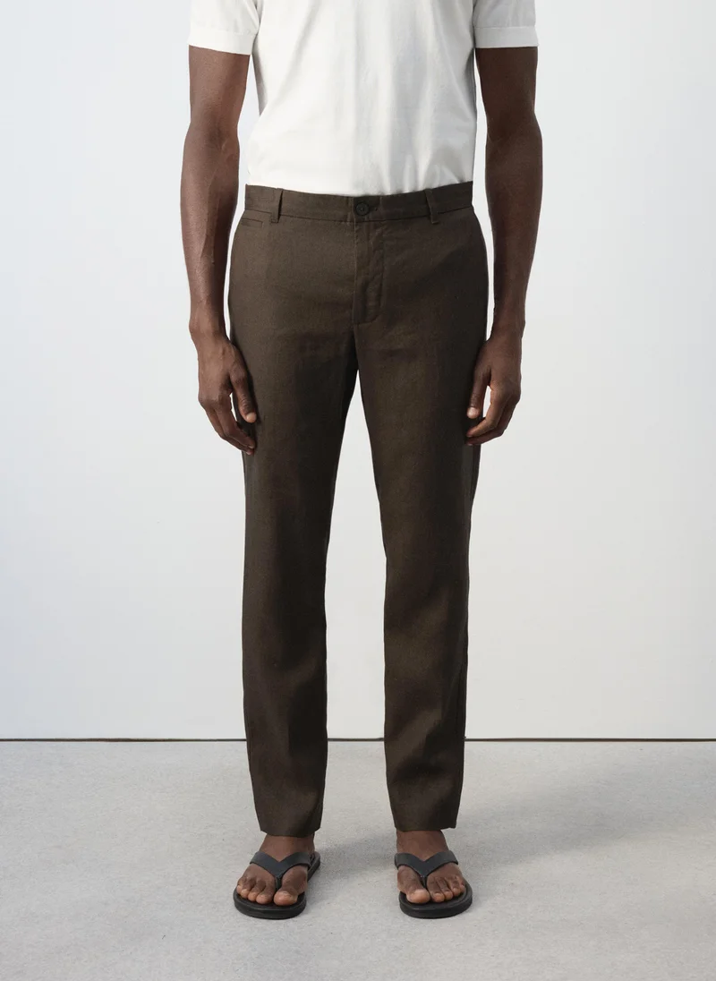 Slim-Fit 100% Linen Trousers
