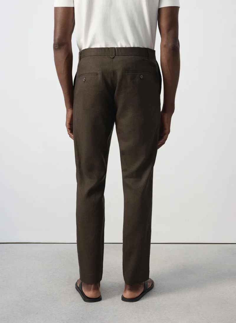 مانجو مان Slim-Fit 100% Linen Trousers