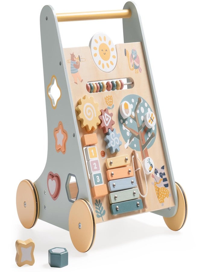 ROBOTIME Wooden Baby Walker for Boys, Modern Baby Push Walker, Activity Baby Walker Push Toys with Wheels, Sit to Stand Walker for Baby Learning to Walk - Image 1
